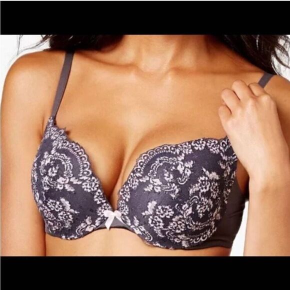 Maidenform Wonderbra push up wired comfortable bra 34a gray and pink plunging - Picture 1 of 8